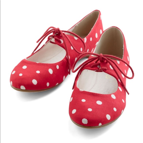 ModCloth Red & White Polka Dot Flats - Picture 1 of 7